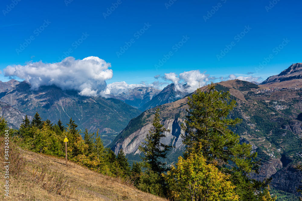 Landscape view of the mountains around Le Bourg d'Oisans in France