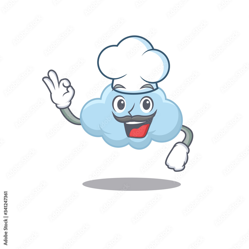 Blue cloud chef cartoon design style wearing white hat Blue cloud chef cartoon design style wearing white hat