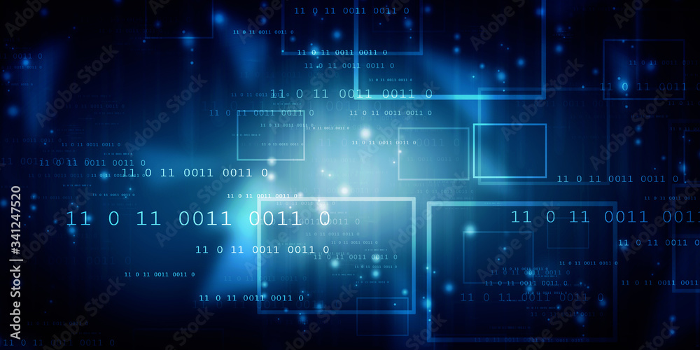 2d illustration abstract digital binary data on computer screen
