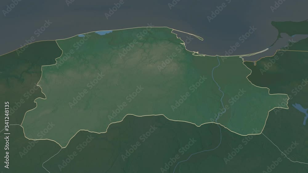 Pomeranian, voivodeship with its capital, zoomed and extruded on the relief map of Poland in the conformal Stereographic projection. Animation 3D Pomeranian, voivodeship with its capital, zoomed and extruded on the relief map of Poland in the conformal Stereographic projection. Animation 3D
