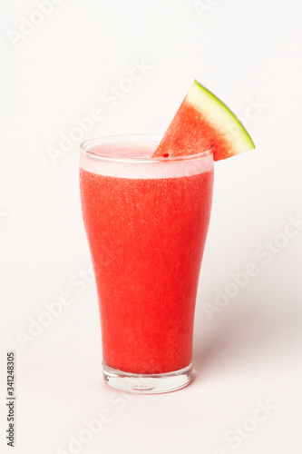 Fresh watermelon smoothie on white background