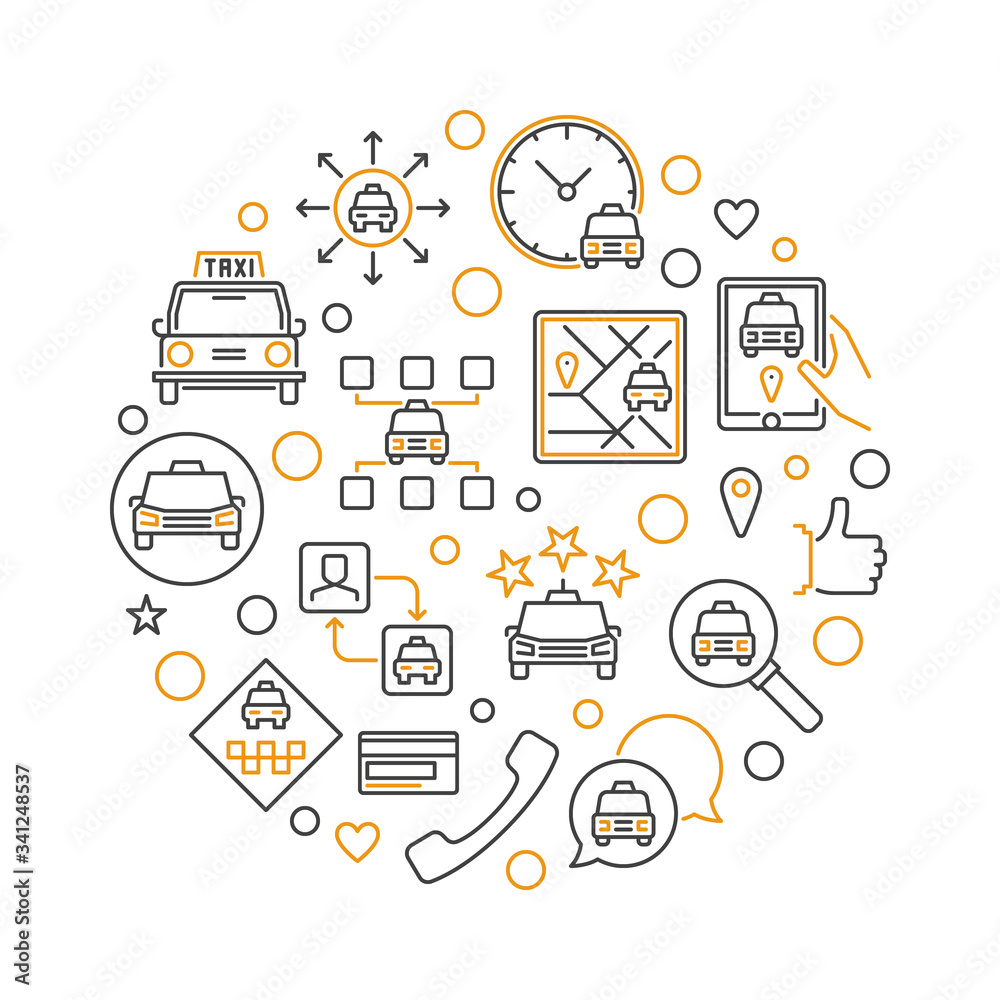 Vector Taxi concept outline circular creative illustration Vector Taxi concept outline circular creative illustration