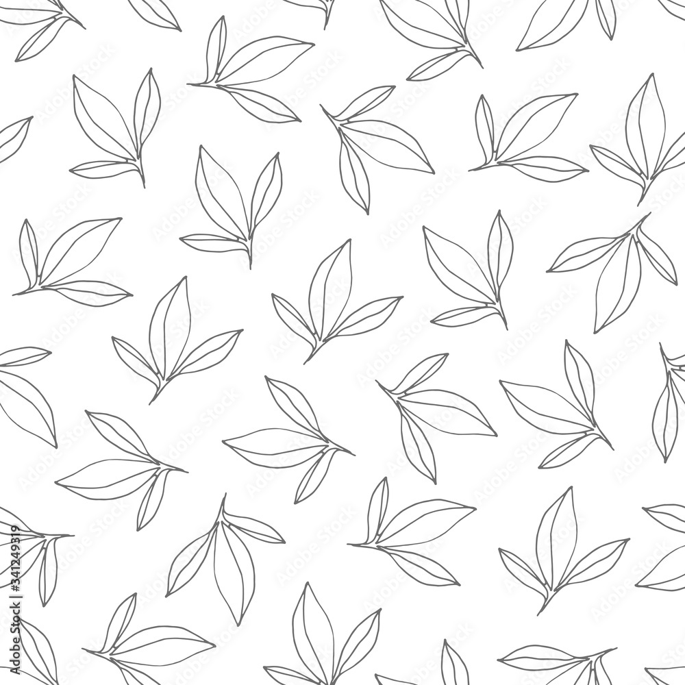 Seamless pattern with grey peony leaves. Vector Hand drawn doodle illustration. For scrapbooking, packaging, fabrics, wallpaper, textiles.