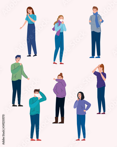 group of young people sick of coronavirus 2019 ncov vector illustration design