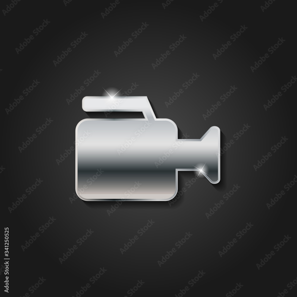 Fototapeta premium Shiny silver video camera icon metallic symbol