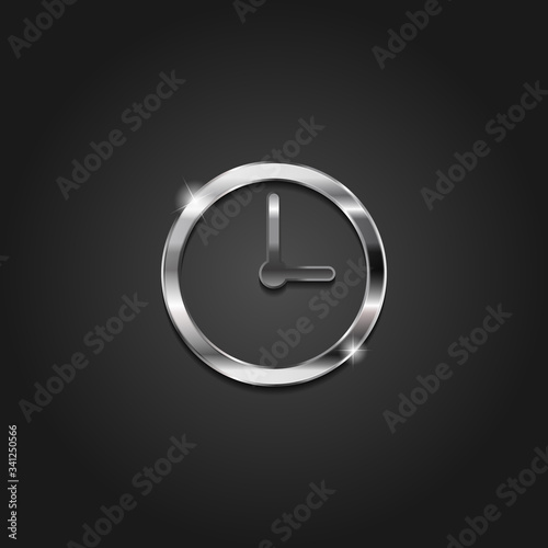 Shiny silver time clock  icon metallic symbol