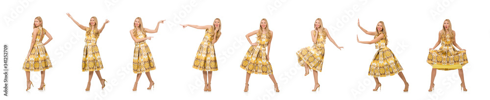 Young woman wearing long summer dress isolated on white