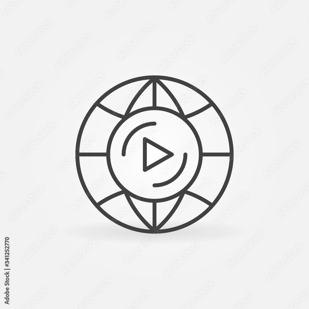 Earth Globe with Play Button vector outline concept icon or sign Earth Globe with Play Button vector outline concept icon or sign