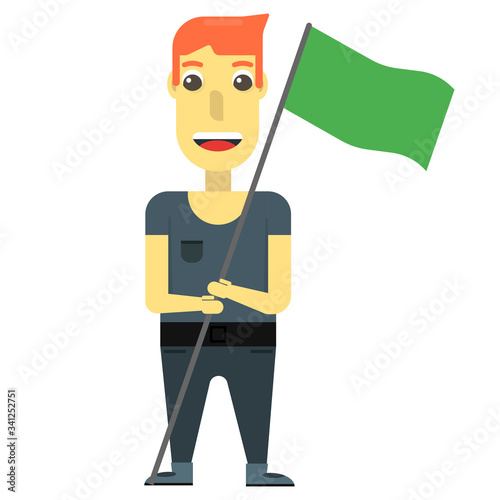 Young man with a flag in his hands