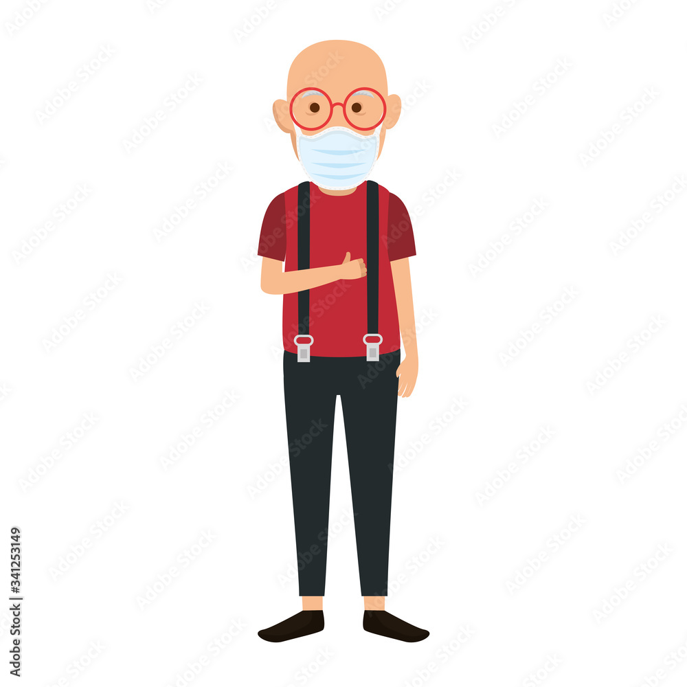 old man with face mask isolated icon vector illustration design