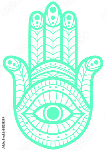 Hand of fatima, turquoise image, security amulet and protection.