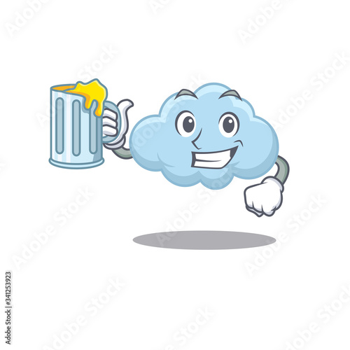 A cartoon concept of blue cloud rise up a glass of beer