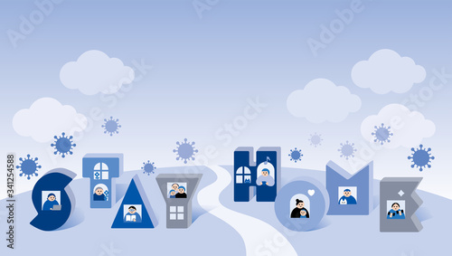 家にいよう_ウイルス_青_stay home,clouds,virus,blue