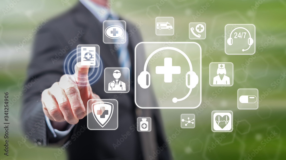 Man touching an online medical support concept Man touching an online medical support concept