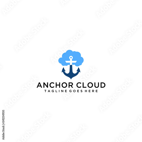 Creative illustration anchor with cloud sign logo design illustration