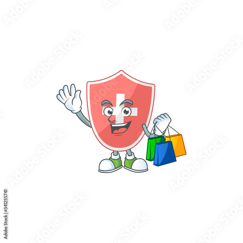 cartoon character concept of rich medical shield with shopping bags