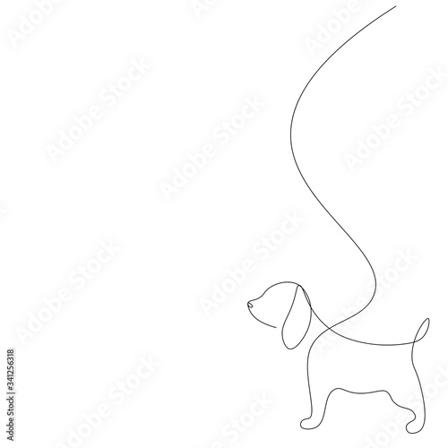 Puppy dog line drawing on white background, vector illustration