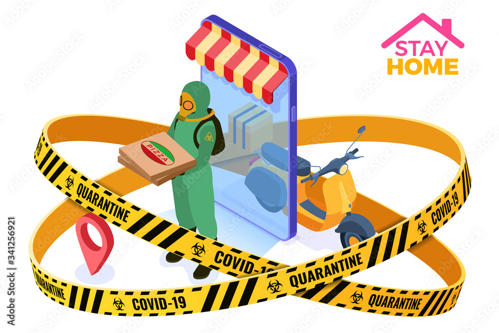 Naklejka premium covid-19 coronavirus quarantine stay home secure online delivery