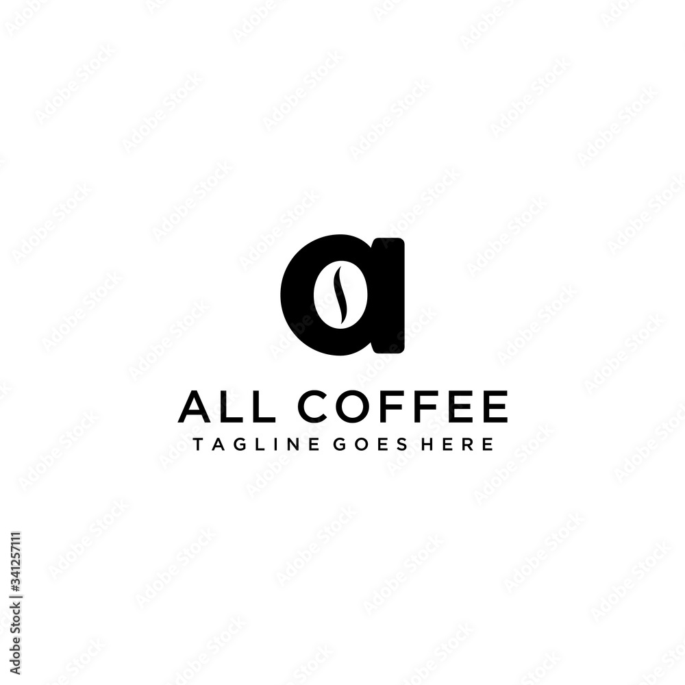 Creative modern sign A with coffee bean logo design Vector sign illustration template