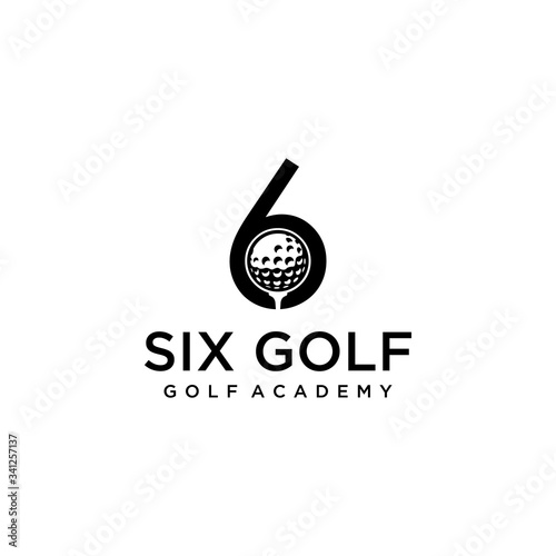 Creative modern number six sign with a golf ball  in the middle  photo