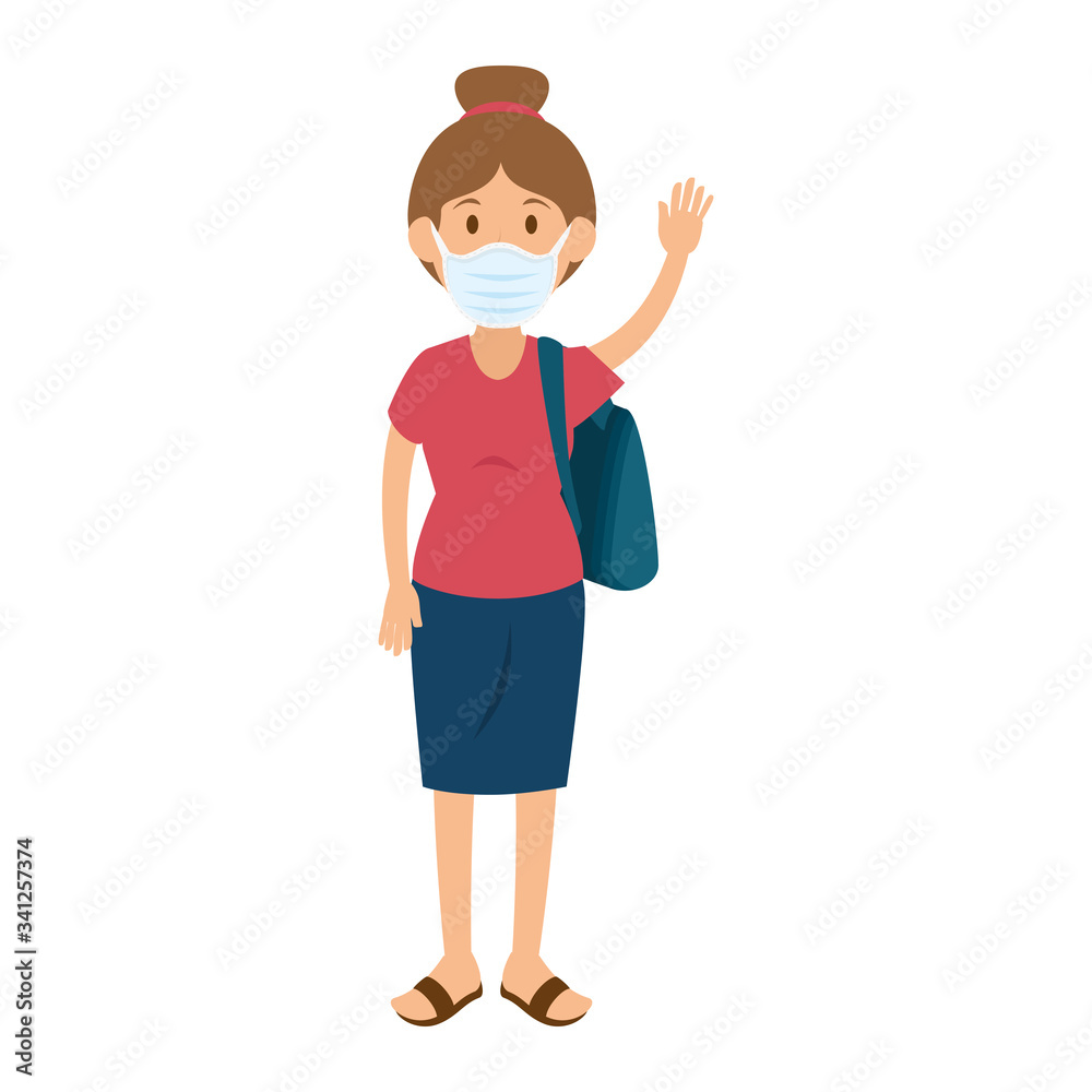woman using face mask with handbag vector illustration design woman using face mask with handbag vector illustration design