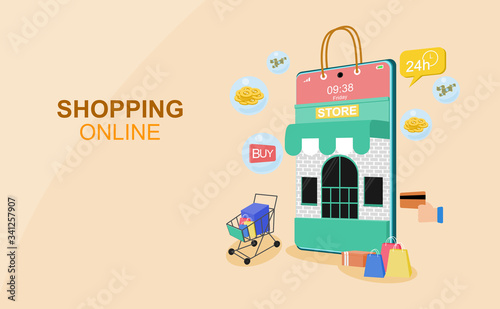 Shopping online concept for flat design  online trading for web page  website  template and background  vector illustration about shopping online