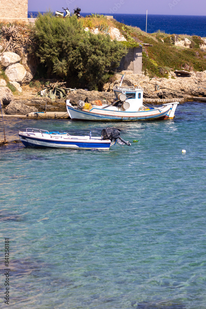 Obraz premium Rhodes, Greece - 06/07/2018 : Cove with yachts in the Mediterranean Sea.