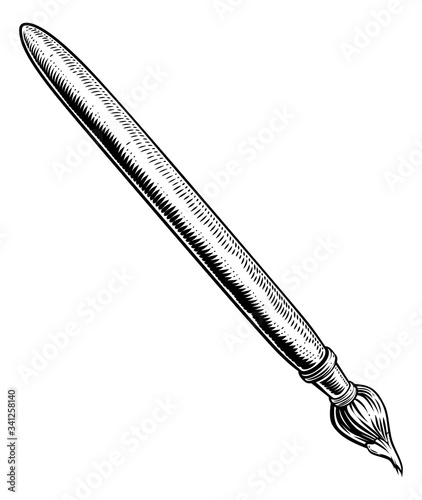 An artists paintbrush or paint brush in a vintage engraved or etched woodcut print style