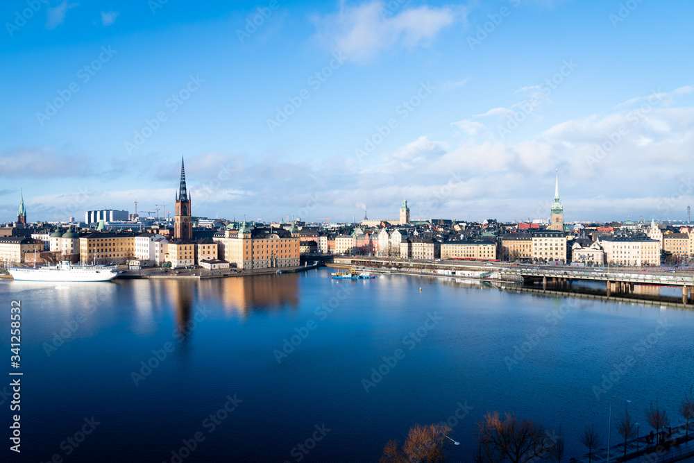 STOCKHOLM, SWEDEN; March 18 2019: Panoramic view from Skinnarviksberget in Stockholm