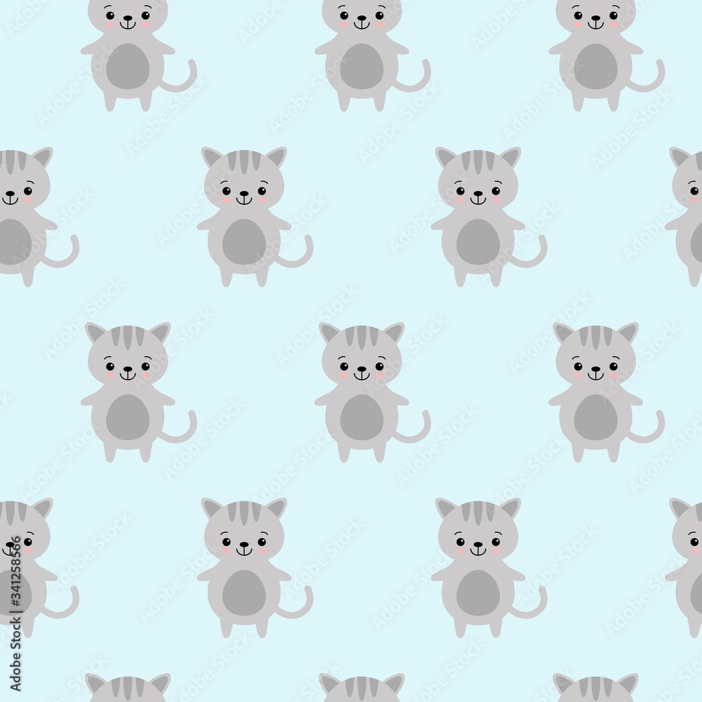 Vector illustration. Seamless pattern. Funny cats. Cute cats in grey colors. Vector cats.