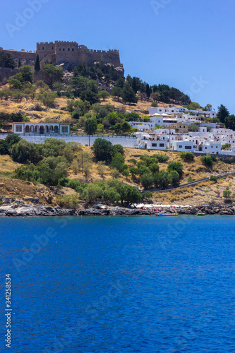 Fototapeta Naklejka Na Ścianę i Meble -  Lindos Village on Rhodes, Greece. Panorama made of the sea.