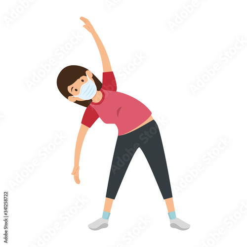 young woman using face mask practicing exercise vector illustration design