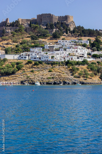 Lindos Village on Rhodes  Greece. Panorama made of the sea.
