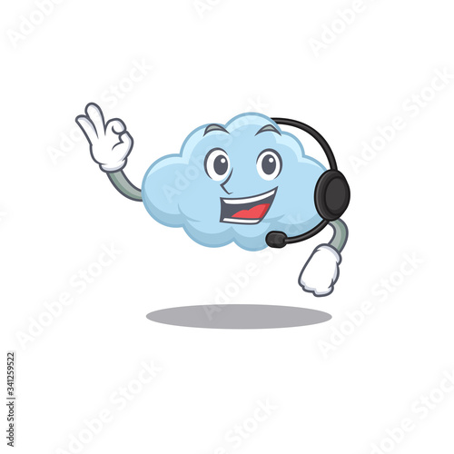 A gorgeous blue cloud mascot character concept wearing headphone