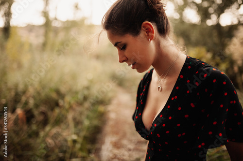 Young woman portrait with dress and beautiful neckline