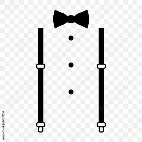 Wedding suit, bow-tie, suspenders, tie isolated on transparent background.