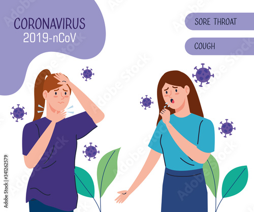 banner with women sick of coronavirus 2019 ncov vector illustration design