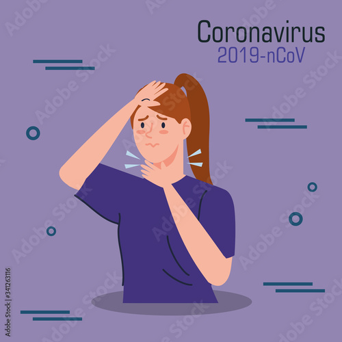 woman sick of coronavirus 2019 ncov vector illustration design