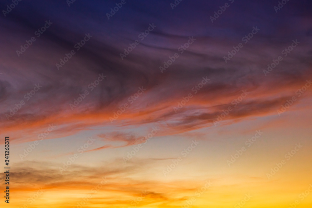 sunset sky with clouds in the evening