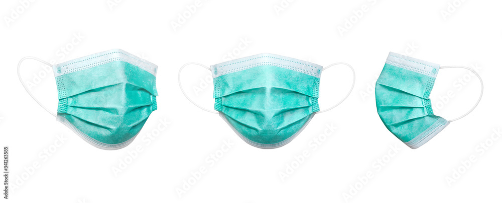 3 perspective angles surgical mask in isolated