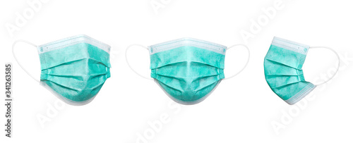 3 perspective angles surgical mask in isolated