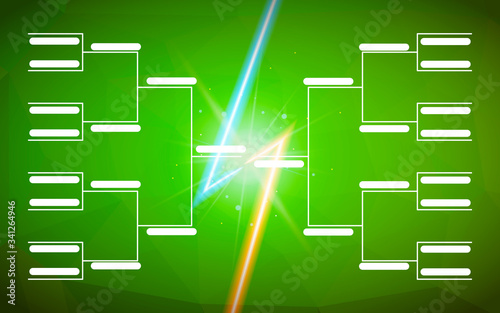 Tournament bracket template for 16 teams on green background with flash