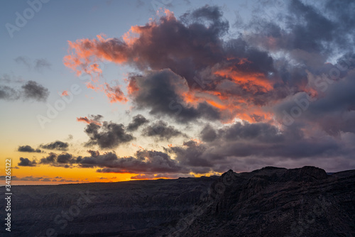 Colorful clouds at sunset on the island of Gran Canaria in Spain