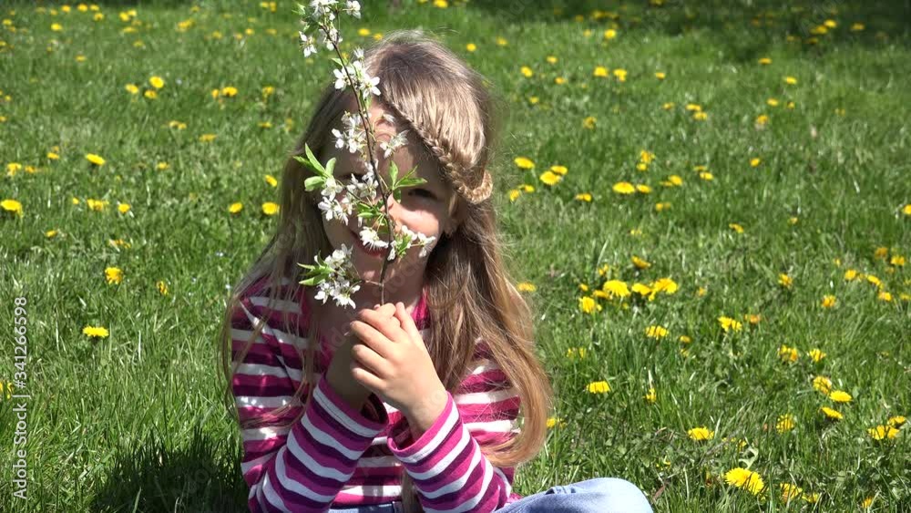 4K Kid Smelling Spring Blossom Flowers, Child Playing on Meadow Outdoor in Nature, Little Girl Laughing 4K Kid Smelling Spring Blossom Flowers, Child Playing on Meadow Outdoor in Nature, Little Girl Laughing