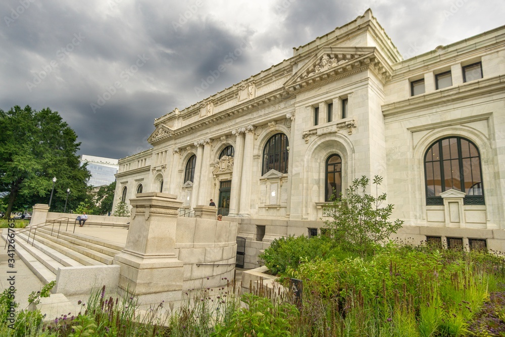 Historic building of the Carnegie Library at Mt. Vernon Square in Washington DC USA.