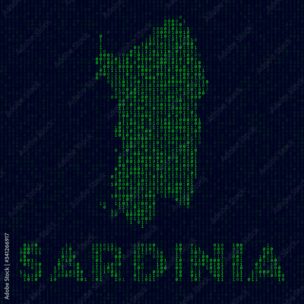 Digital Sardinia logo. Island symbol in hacker style. Binary code map of Sardinia with island name. Trendy vector illustration.