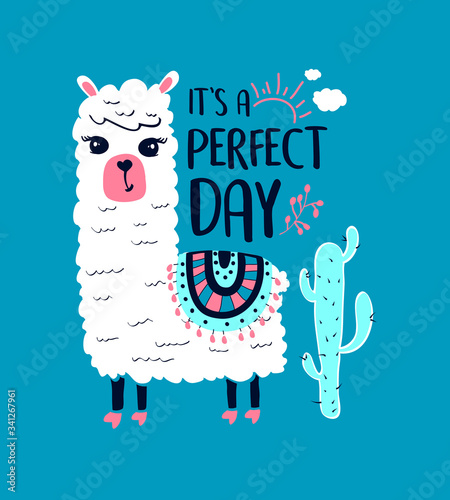 Sweet llama t-shirt design with slogan. Vector illustration design for fashion fabrics, textile graphics, prints.