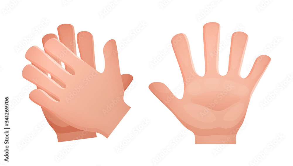 Smiley sign with hands. Gesture, stop hands signs, stop signal. Hand raised up, symbol of greeting, success, gratitude. Emoji hand sign. Vector illustration. Smiley sign with hands. Gesture, stop hands signs, stop signal. Hand raised up, symbol of greeting, success, gratitude. Emoji hand sign. Vector illustration.