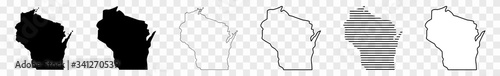 Wisconsin Map Black | State Border | United States | US America | Transparent Isolated | Variations photo