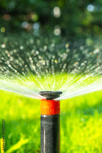 sprinkler spraying water on grass